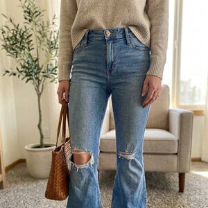 Hollister Blue High Rise Flare Jeans Stretch Bell Bottom Pants Women’s Size 7S